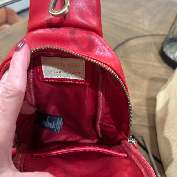 Anthropologie Red Woven Vegan Leather NWOT Crossbody Sling Bag, 12 x 7. - Picture 8 of 14